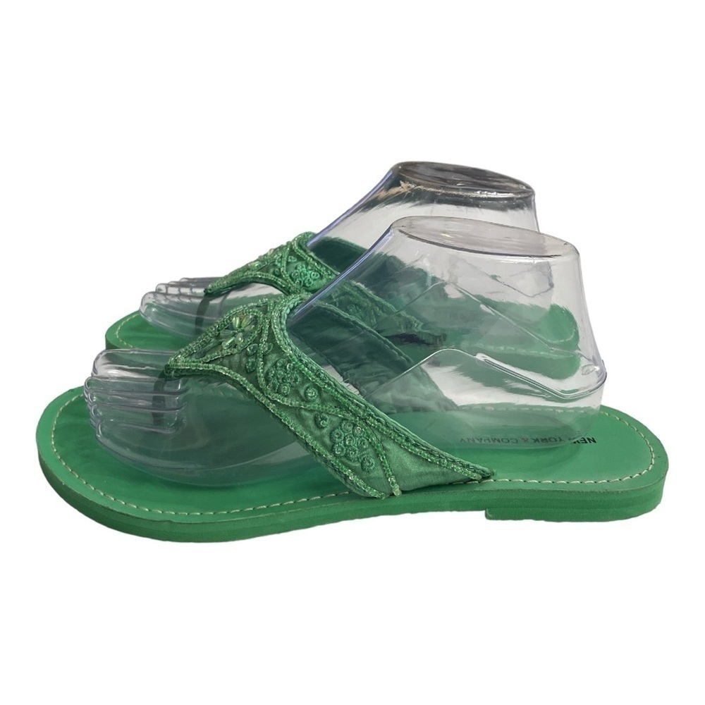 New York & Company Women Shoes Sandals 9 Green, bead embellishments, fabric